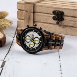 GreenTime Chronograph Holzuhr Nizza aus Zebrano- und Ebenholz