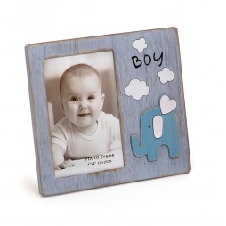 Babyrahmen Blau Babyfant blau 10x15 cm , aus Holz