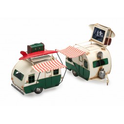 Wohnwagen dunkelgrün aus Metall mit Rahmen + Spardose Größe ca. 23x19x13,5 cm - Antike Deko