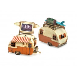 Wohnwagen orange aus Metall mit Rahmen + Spardose Größe ca. 23x19x13,5 cm - Antike Deko