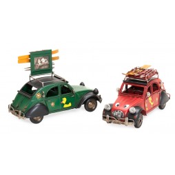 Oldtimer Ente rot aus Metall mit Rahmen Größe ca. 28x11x12,5 cm - Antike Deko