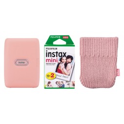 Fujifilm Instax Mini Link Dusky Pink Set Sofortbilddrucker inkl. einen Doppelpack Filme 2x 10 Bilder + Socke