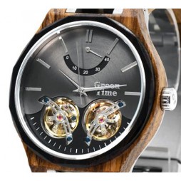 GreenTime Automatic Holzuhr Luis - Herren Armbanduhr aus Zebrano & Ebenholz