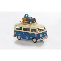 Bus Blau aus Metall mit Rahmen Größe ca. 16,7x7,5x9 cm - Antike Deko