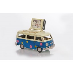 Bus Blau aus Metall mit Rahmen Größe ca. 16,7x7,5x9 cm - Antike Deko