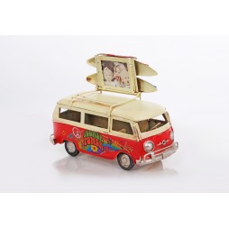 Bus Rot aus Metall mit Rahmen Größe ca. 16,7x7,5x9 cm - Antike Deko