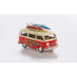 Bus Rot aus Metall mit Rahmen Größe ca. 16,7x7,5x9 cm - Antike Deko