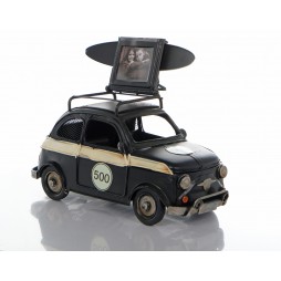 Oldtimer 500 Schwarz aus Metall mit Rahmen + Spardose Größe ca. 20x10x5 cm - Antike Deko
