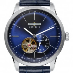 Zeppelin FlatLine Blau Herrenuhr Automatik 73643 mit offenem Herz