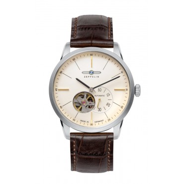 Zeppelin FlatLine Beige Herrenuhr Automatik 73645 mit offenem Herz