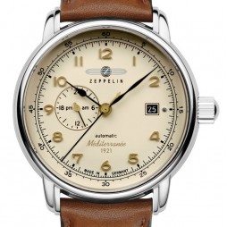 Zeppelin Méditerranée Herrenuhr Chronograph m. Mondphase 96365 mit Lederarmband