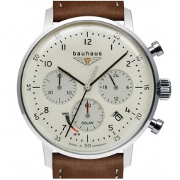 Bauhaus 2086-5 EDELSTAHL CHRONOGRAPH 41MM SOLAR POWER RESERVE Beige