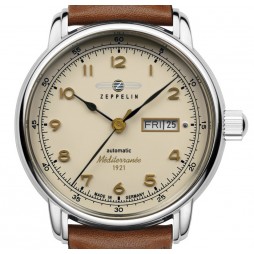 Zeppelin Méditerranée Herrenuhr Chronograph m. Mondphase 96365 mit Lederarmband