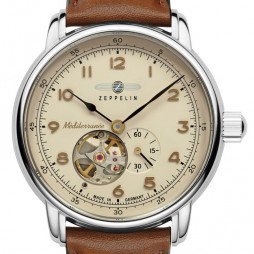 Zeppelin Méditerranée Herrenuhr Chronograph m. Mondphase 96365 mit Lederarmband