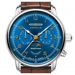 Zeppelin Méditerranée Blau Herrenuhr Chronograph m. Mondphase 96363
