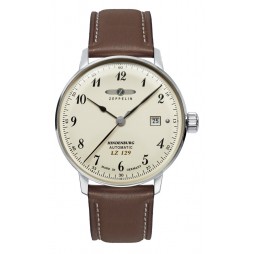 Zeppelin Atlantic Automatik beige Day Date Herrenuhr 84665 mit Lederarmband