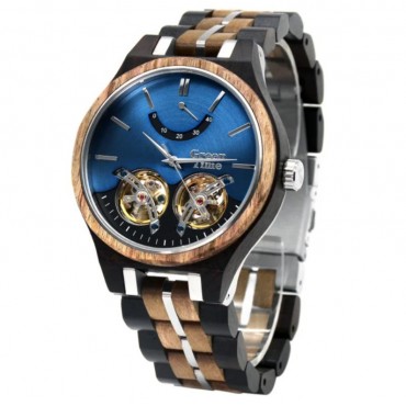 GreenTime Automatic Holzuhr Marc - Herren Armbanduhr aus Zebrano & Ebenholz