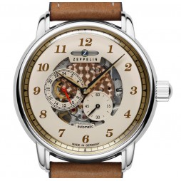 Zeppelin Herrenuhr Automatik 86585 mit skelettiertem Ziffernblatt Lederarmband