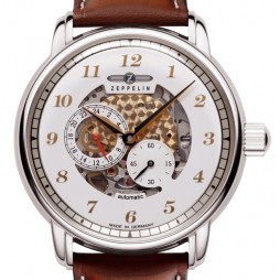 Zeppelin Herrenuhr Automatik 86581 mit skelettiertem Ziffernblatt Lederarmband