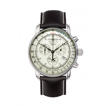 Zeppelin "100 Jahre" Herrenuhr Quarz Chronograph 86803 mit Lederarmband Leuchtzifferblatt
