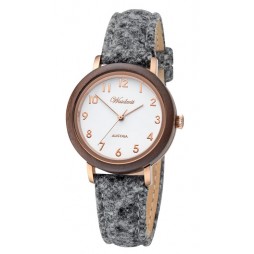 Waidzeit Holzuhr Sissy Classic Damenuhr steingrau mit Lodenarmband