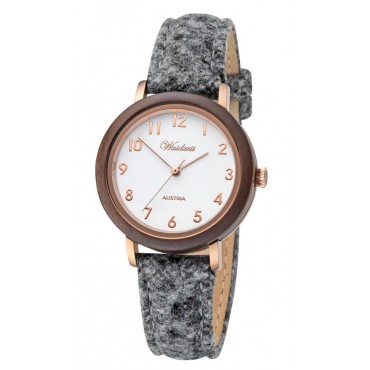 Waidzeit Holzuhr Sissy Classic Damenuhr steingrau mit Lodenarmband