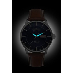 Zeppelin Atlantic schwarz Automatik Day Date 84662 schwarz und Lederarmband