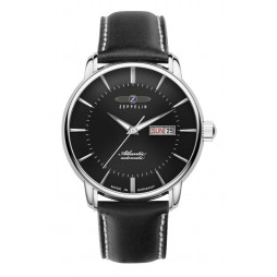 Zeppelin Atlantic schwarz Automatik Day Date 84662 schwarz und Lederarmband