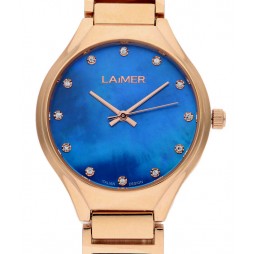 LAiMER Uhr Damen Polly Nussbaumholz , Edelstahl Roségold vergoldet , Perlmutt