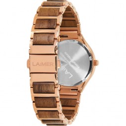 LAiMER Uhr Damen Pixie Nussbaumholz , Edelstahl Roségold vergoldet , Perlmutt