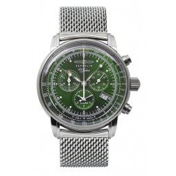 Zeppelin "100 Jahre" Herrenuhr Quarz Chronograph 8680M-4 grün mit Metallarmband Leuchtzifferblatt