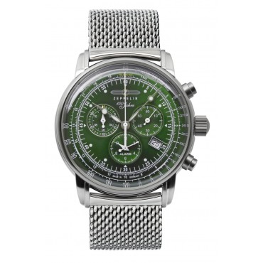 Zeppelin "100 Jahre" Herrenuhr Quarz Chronograph 8680M-4 grün mit Metallarmband Leuchtzifferblatt