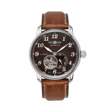 Zeppelin Herrenuhr LZ 127 Automatik 76664 mit offenem Herz und Lederarmband
