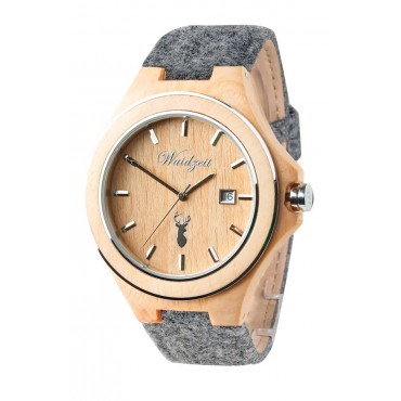 Waidzeit Zirbenuhr Herren mit grauem Lodenarmband