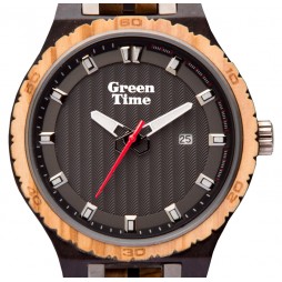 GreenTime Holzuhr Oscar - Herren Armbanduhr aus Olivenholz + Ebenholz