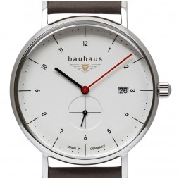 BAUHAUS UHR QUARZ kleine Sekunde 2130-1 weiß beige - Wasserdicht 5 atm , Datum