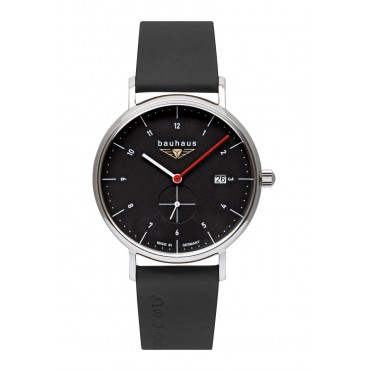 BAUHAUS UHR QUARZ kleine Sekunde 2130-2 schwarz - Wasserdicht 5 atm , Datum