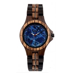 GreenTime Holzuhr Verona - Damen Armbanduhr aus Olivenholz & Blauer Marmor