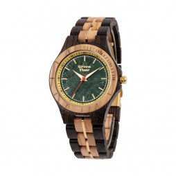 GreenTime Holzuhr Alina - Damen Armbanduhr aus Olivenholz & grüner Marmor